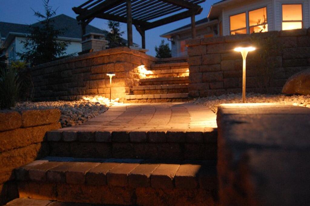 Path and stair Lighting at Night by Sequoia Landscape